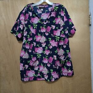 Blue and Pink Floral Women's Scrub Top
